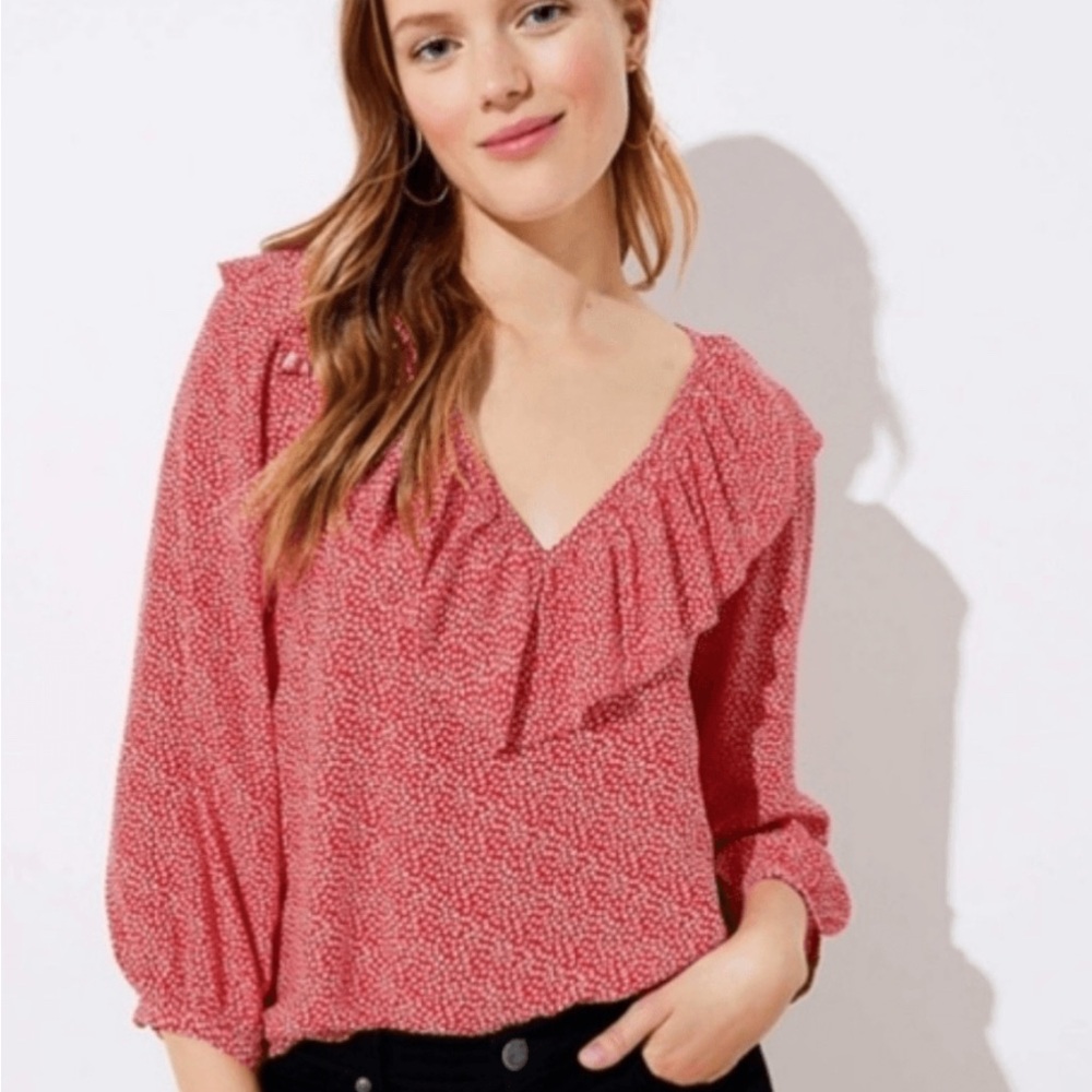 Loft Valentine’s Day Heart Ruffle Long Sleeve Blouse Top M
